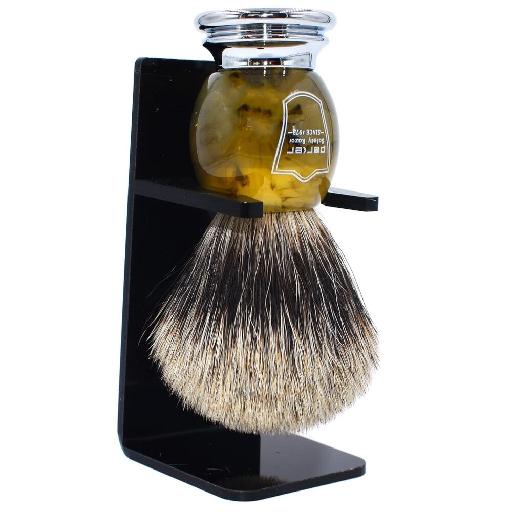 Ergonomic Pure Badger Bristle Shaving Brush with Stand - Luxe Grooming Essential